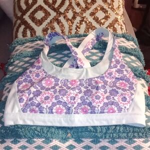 Floral Sports Bra with Purple and Pink Accents